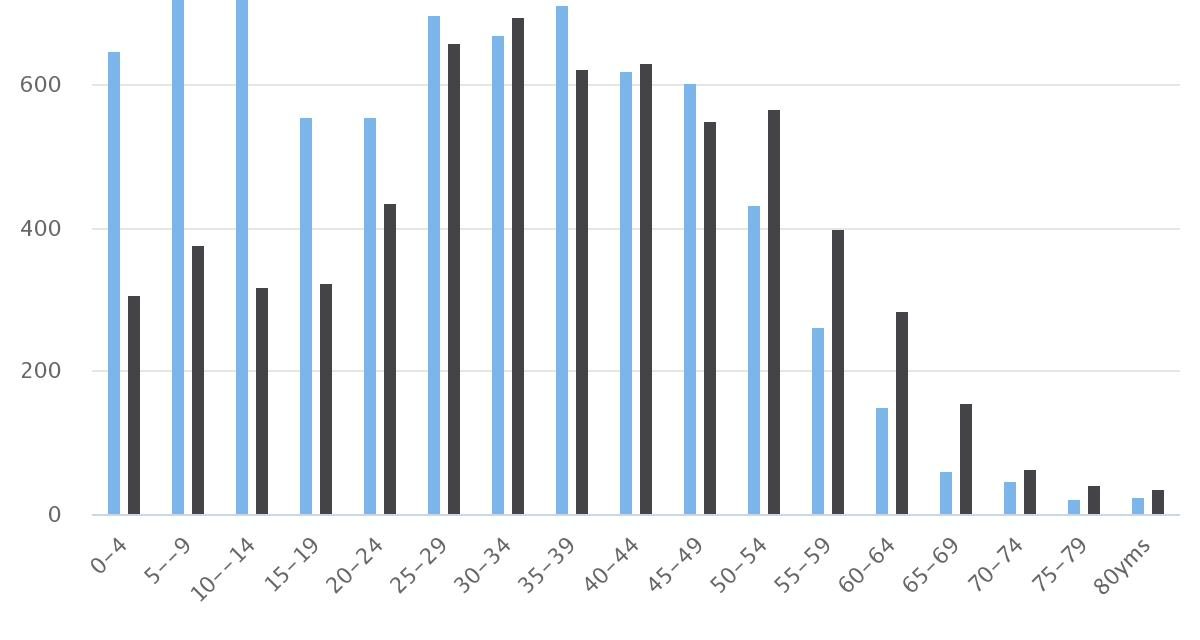 Distribución Etaria Comuna de María Elena 2002, 2017